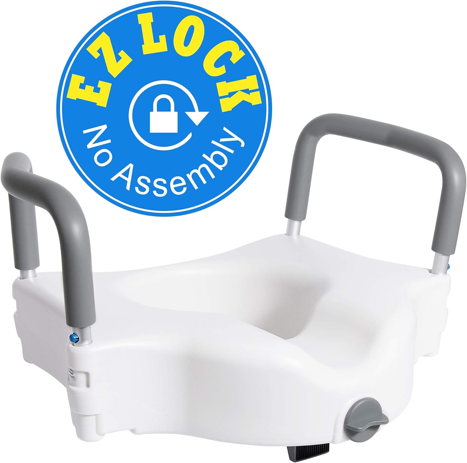 Vaunn Medical Elevated Raised Toilet Seat & Commode Booster Seat Riser with Removable Padded Grab bar Handles & Locking Mechanism: Health & Personal Care