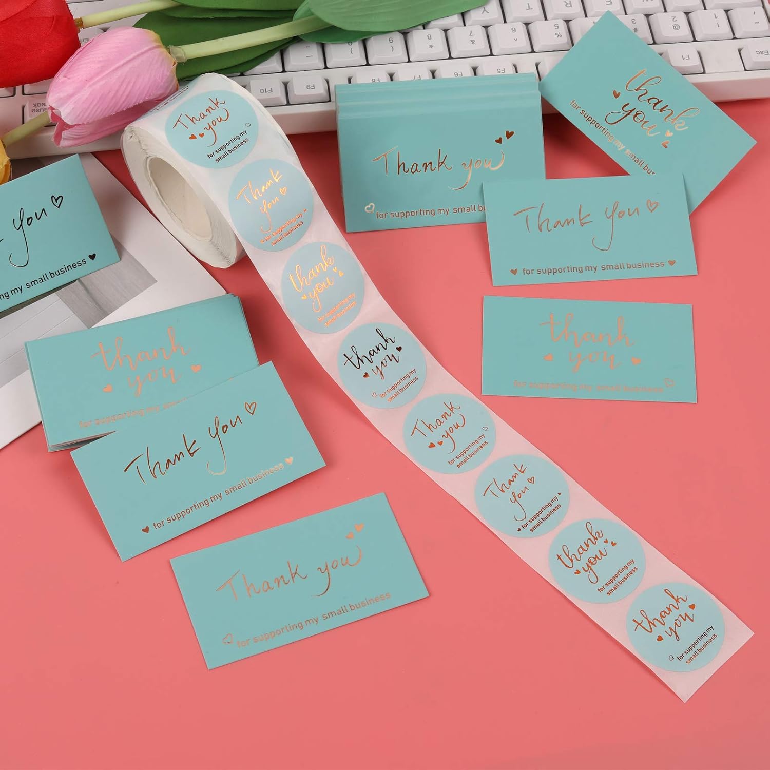 120 Pieces Thank You Card with 500 Sticker Label Roll, Gold Foil Greeting Cards, Thank You for Supporting My Small Business Card Set for Package Insert, Envelope Seals, Small Business Owner Need : Office Products