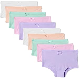 Amazon Essentials Girls' Cotton Jersey Boyshort Underwear, Pack of 10