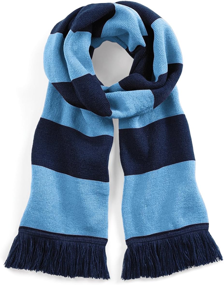 Beechfield Varsity Unisex Winter Scarf (Double Layer Knit) (One Size) (French Navy/Sky Blue): Clothing