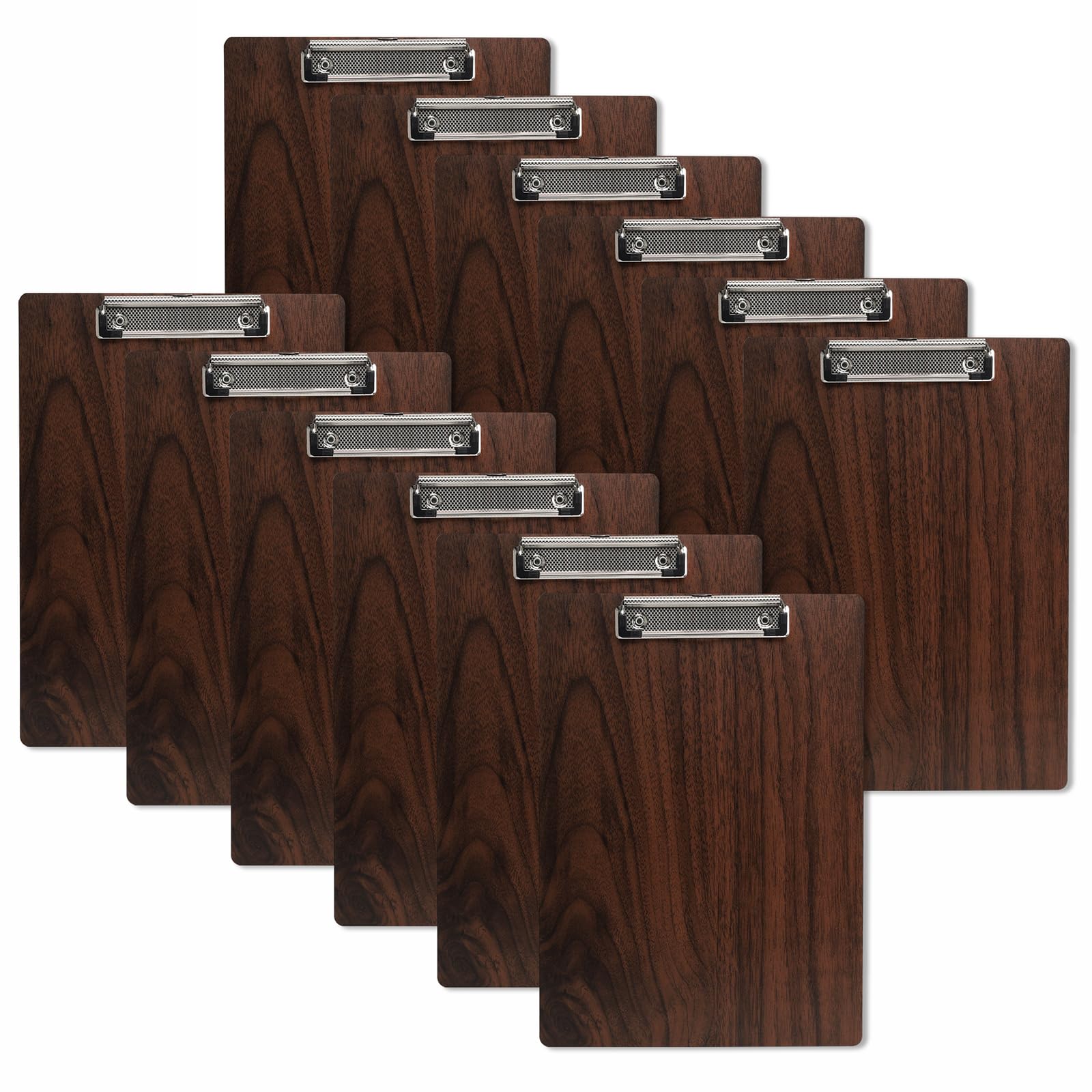 GUOKOFF 12 Pack A5 Clipboard, Durable Wooden Clipboards with Hanging Hole, Clip Boards Writing Board, Quality Memo File Clip Board Wooden Clip Hardboard for Memo Document, Brown