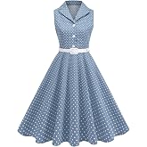 40s 50s Dresses for Women Vintage 1950s Polka Dot Dress Lapel Button Audrey Hepburn Rockabilly Party Cocktail Dress with Belt