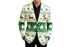 LAYHTKTL Christmas Suit for Men Blazer Xmas Printed Corduroy Suit Jacket Slim Fit Fashion Coat Trendy Winter Holiday Colthes