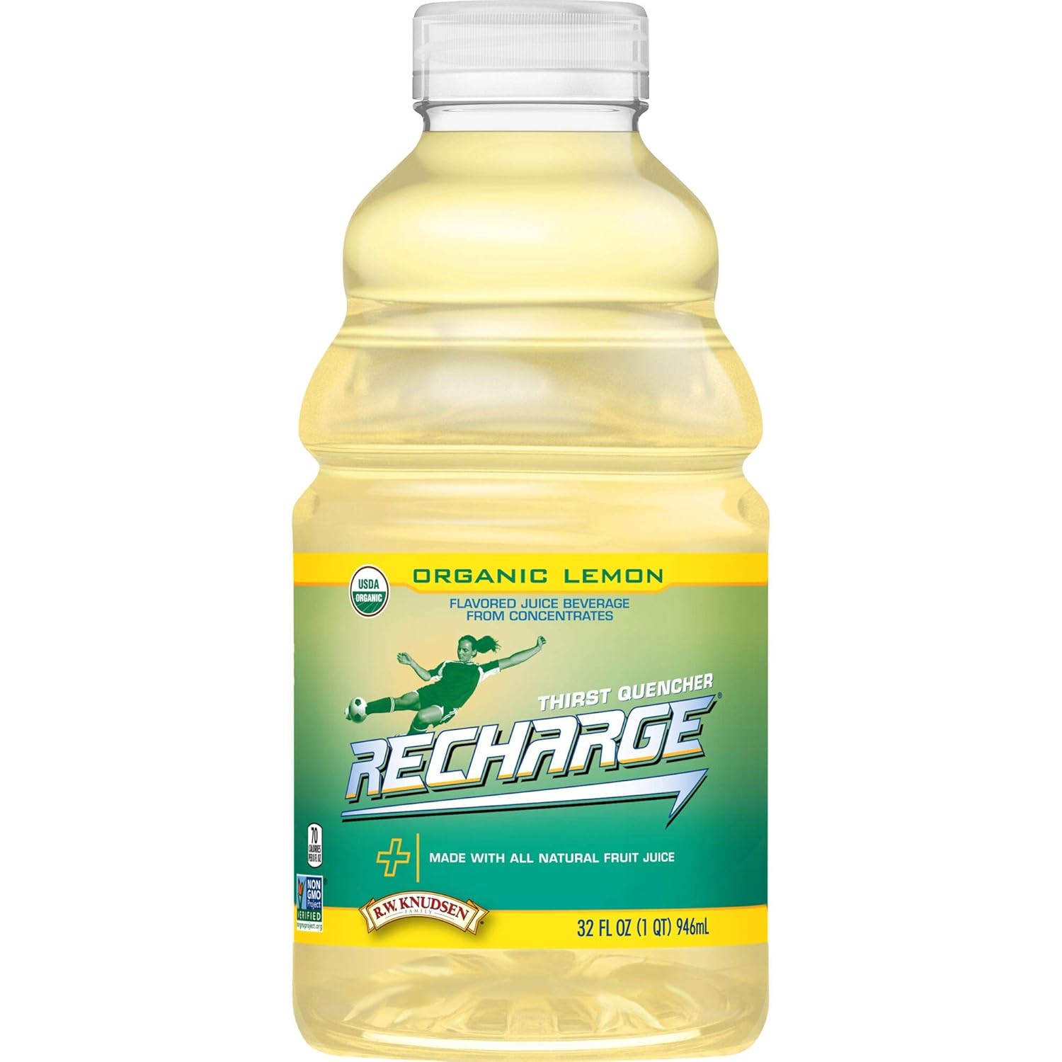 R.W. Knudsen Recharge Organic Lemon Flavored Juice Sports Beverage with Electrolytes, 32 Ounces (Pack of 6)