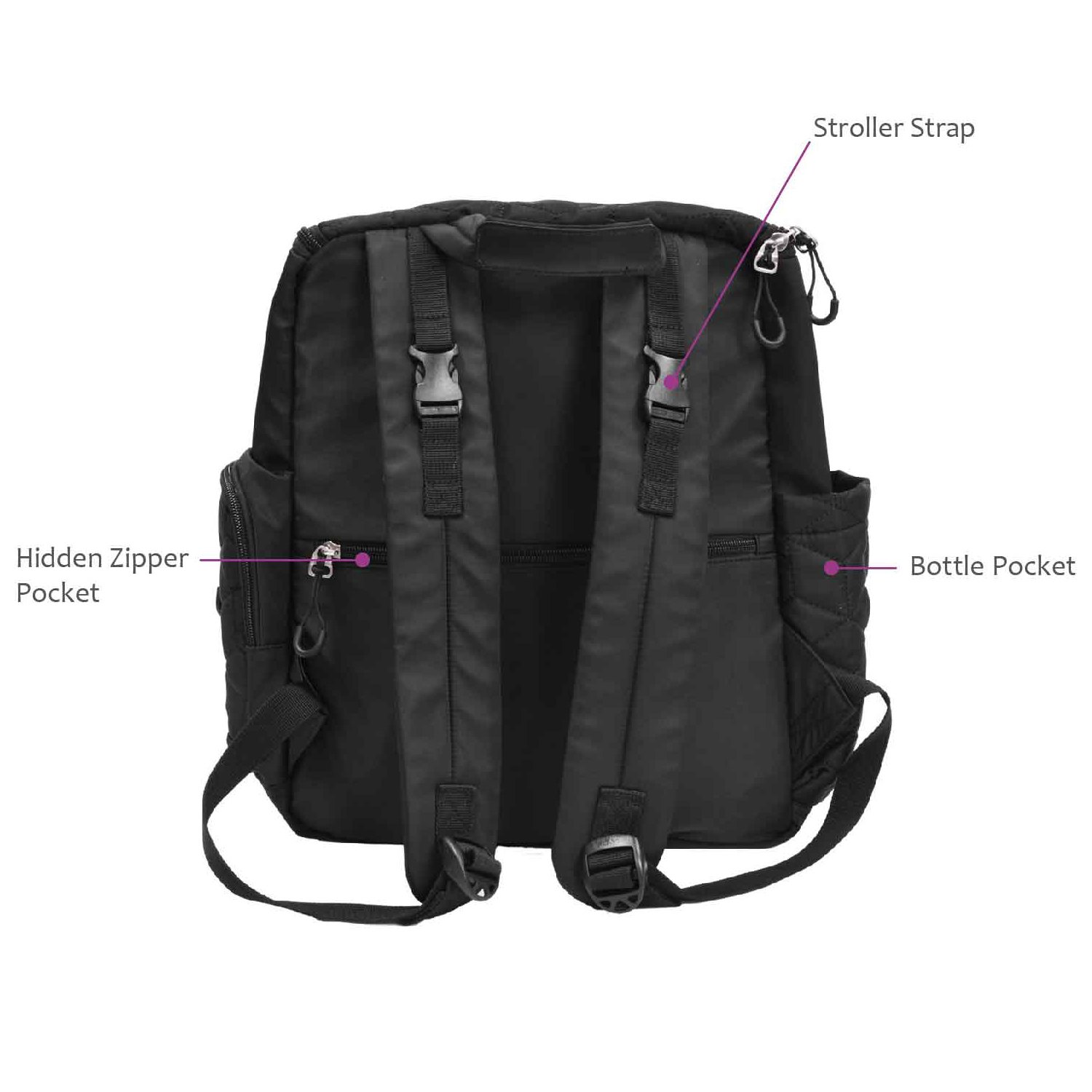 Terra Baby Diaper Bag Backpack Organizer with Stroller Straps and Changing Pad, Black