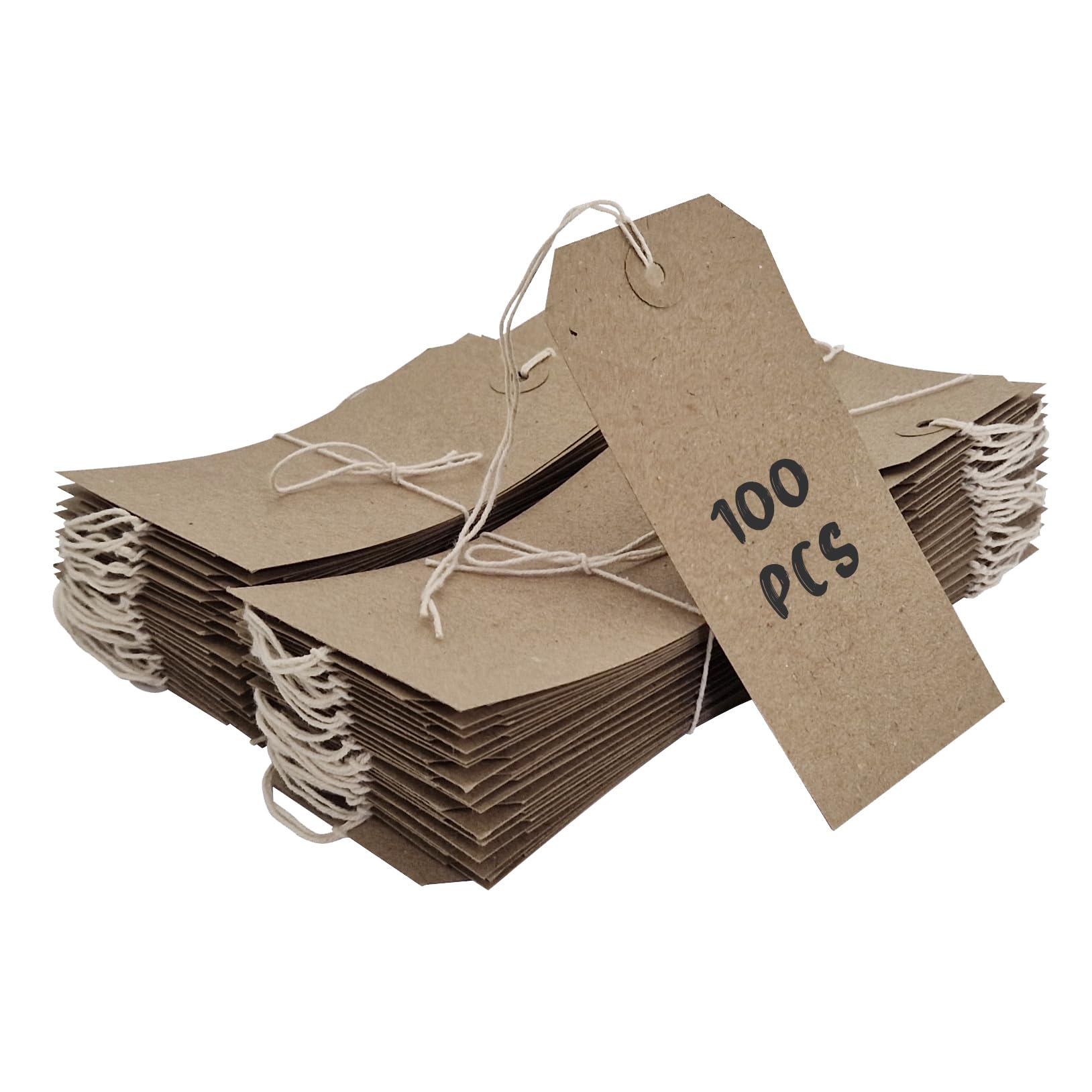 Swift Strung Tags Brown Reinforced Card Clothing Parcel Label String Hanging Gift Swing Tickets Kraft Hang Price Labelling 120mm x 60mm (Pack of 100)