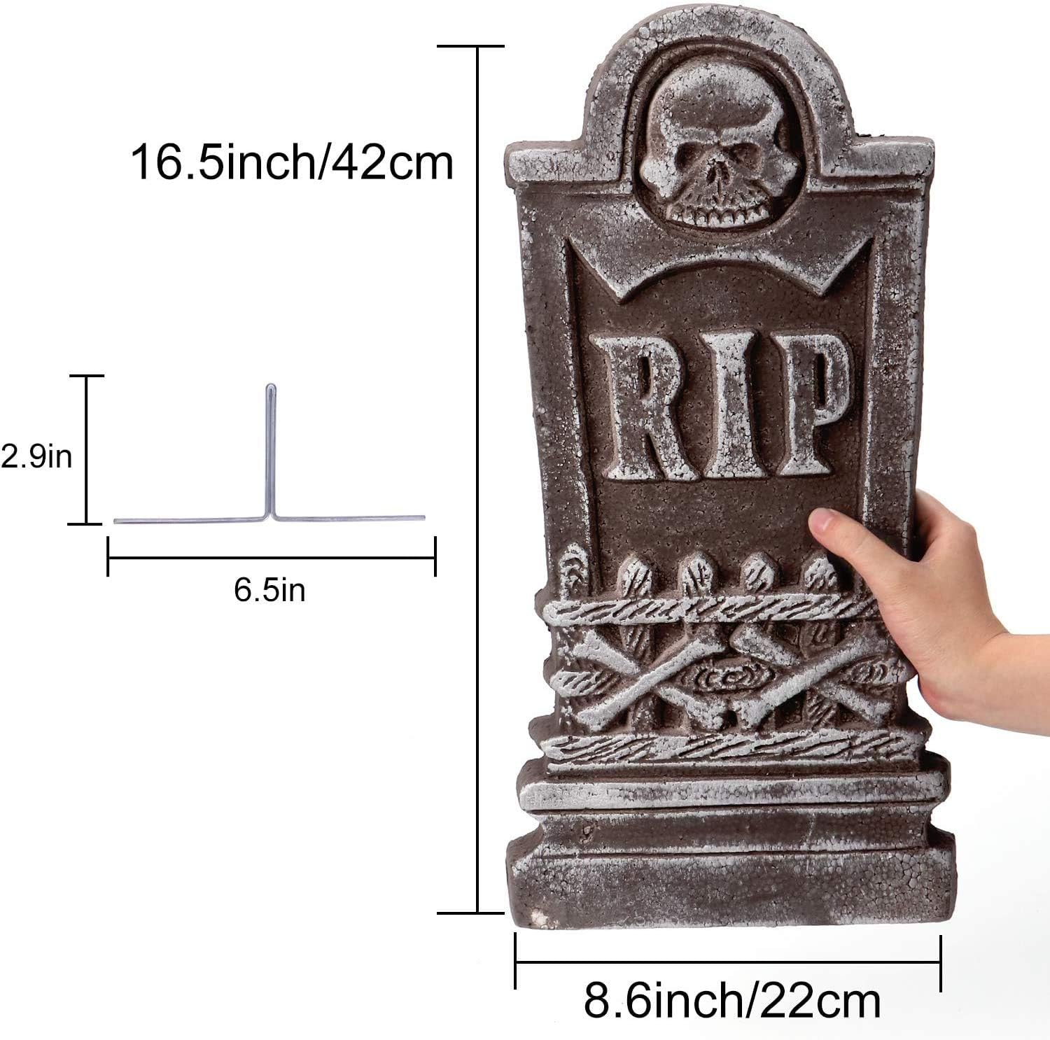 AYOGU1 17” Halloween Foam RIP Graveyard Tombstones (Pack of 5)-Lightweight RIP Tombstone with 8 Metal Stakes for Halloween Decorations : Garden & Outdoor