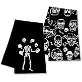 Dhsupfcn Funny Skeleton Kitchen Towels Set of 2, Skull Hand Towels for Kitchen Bathroom Spa Decor, Gothic Decorative Dish Tea Towel, Halloween Housewarming Gifts for Women Hostess, 31