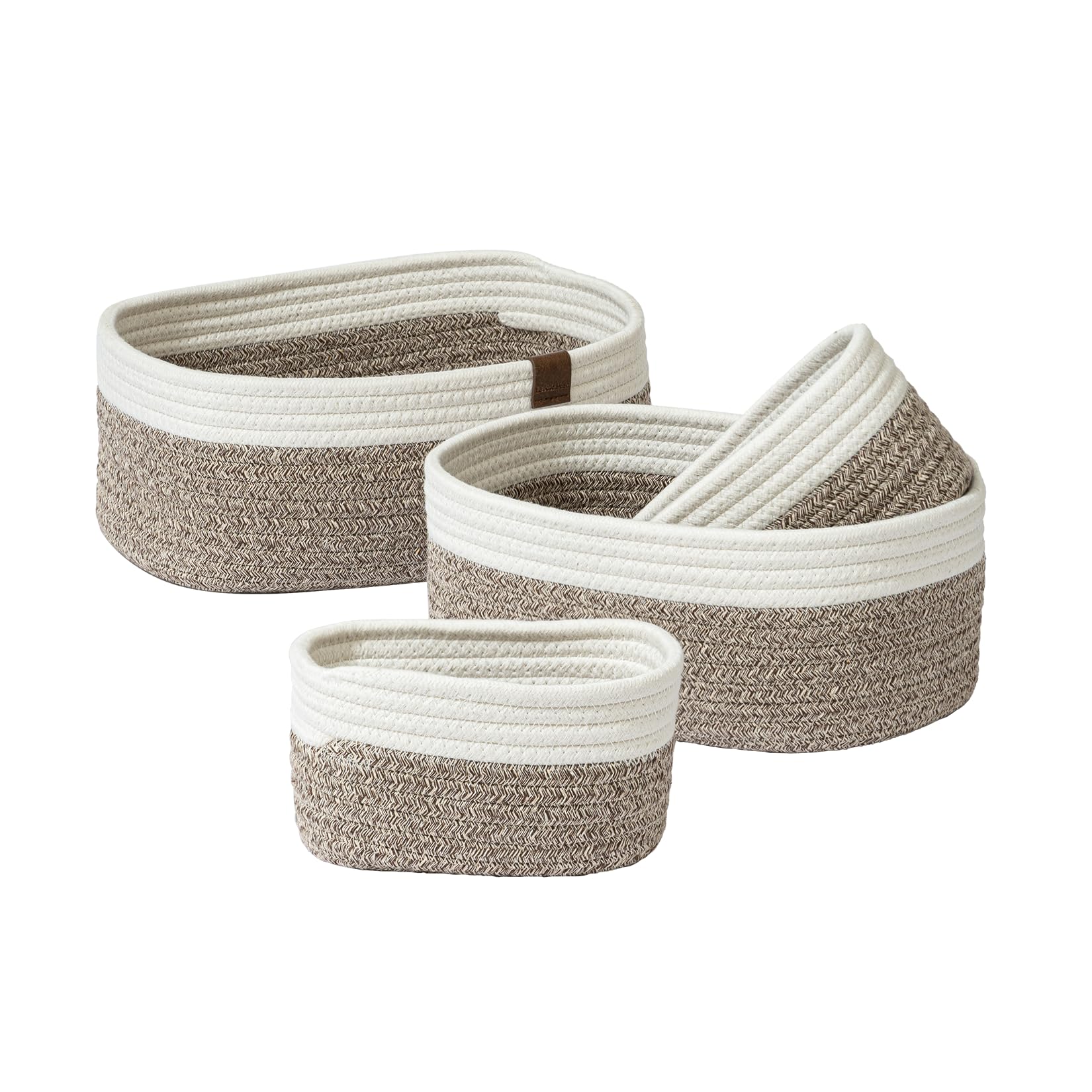 LA JOLIE MUSE Rope Storage Baskets for Organizing, Small Cotton Woven Basket for Bathroom Shelf Nursery, Decorative Basket Organizer Bins, Set of 4, Mocha