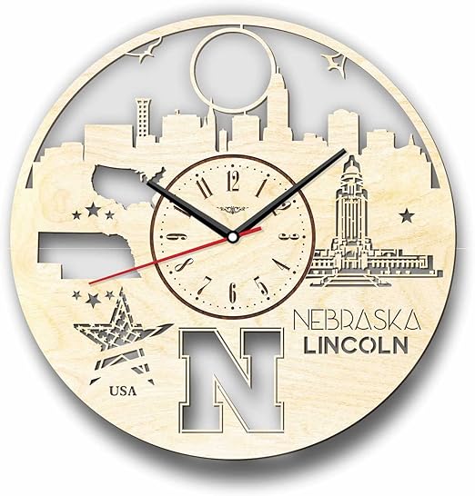 Nebraska Lincoln Estados Unidos Skyline Reloj De Pared De Madera