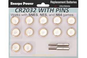 Enerpe CR2032 with Solder Pins 3V Replacement Battery for NES SNES N64 Save Game Cartridge 12-Pack
