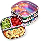 AIEVE Stainless Steel Kids Plates, Pack of 4 Stainless Steel Divided Toddler Plate with Lids