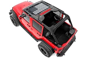 Savadicar Mesh Shade Top, Roof Sunshade Cover for 2007-2018 Jeep Wrangler JK JKU, UV Protection & Heat Reduction for Enhanced Comfort on The Road, Durable Polyester, American Flag, Black
