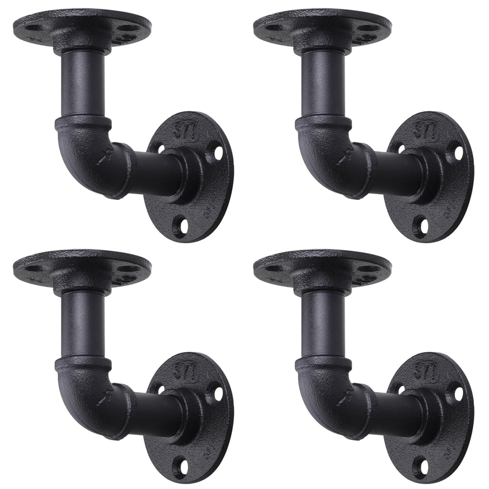 4 Pack Industrial Pipe Shelf Brackets, Black Floating Pipe Brackets with Screws, Heavy Duty Wall Mounted Pipe Shelves for Home Scaffold Board - 10×10cm