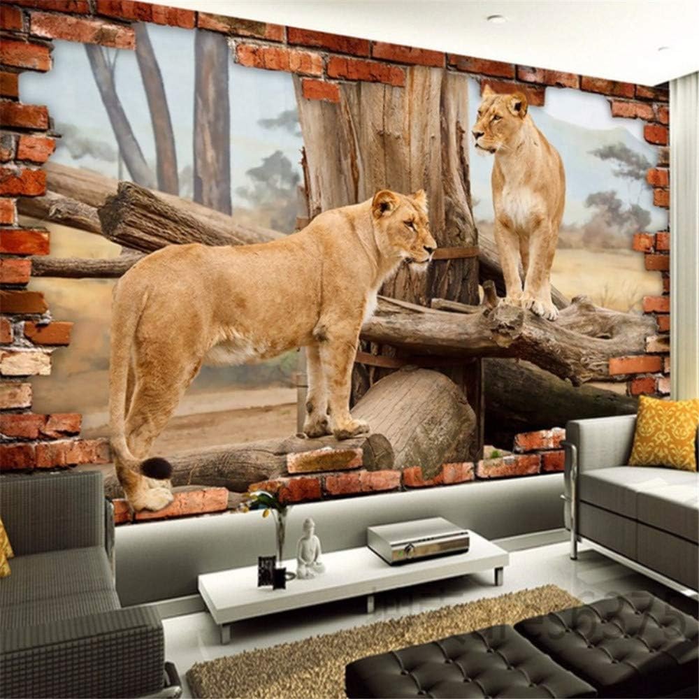 Amazon Com Hwhz Custom Photo Wallpaper 3d Stereo Space Brick Wall Animal Lion Background Wall Sticker Mural Living Room Bedroom 1x100cm Home Kitchen