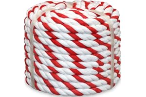 BONSINY Red and White Rope 1/2 Inch x 50 Feet Soft Cotton Rope for DIY Crafts, Wedding, Packaging, Christmas