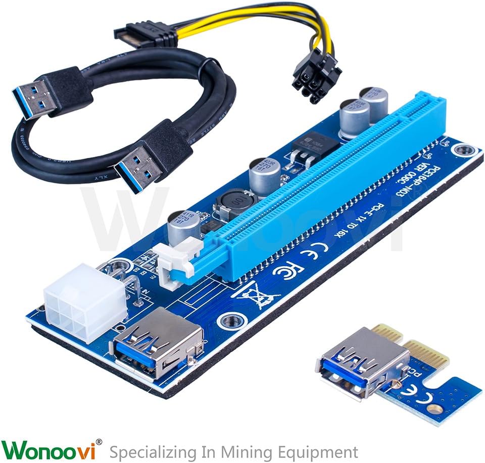 Wonoovi Litecoin Miner PCI-E Express 1X to 16X Extension Cable - Mining Dedicated Graphics Card Extension Cable Adapter with 6Pin Cable