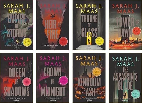 THE COMPLETE THRONE OF GLASS PAPERBACK 8 BOOKS BOX SET BY MAAS THRONE OF GLASS, CROWN OF MIDNIGHT, HEIR OF FIRE, QUEEN OF SHADOWS, EMPIRE OF STORMS, TOWER OF DAWN, KINGDOM OF ASH, THE ASSASSIN’S BLADE