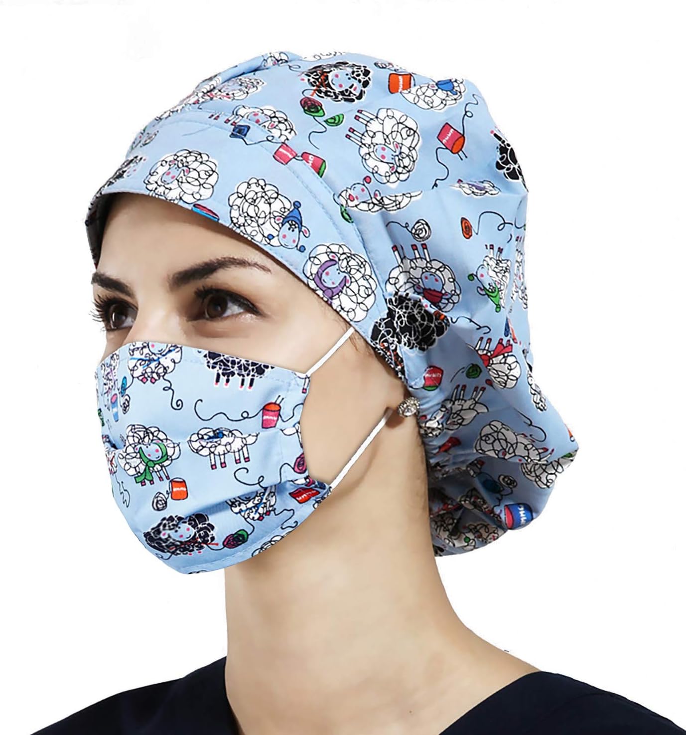 Wellhose Doctor Nurse Surgical Scrub Cap Floral Print Bouffant Medical Surgery Hat for Women Men One Size