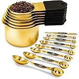 Magnetic Measuring Cups and Spoons Set, Including 7 Stainless Steel Nesting Gold Measuring Cups & 8 Magnetic Gold Measuring S