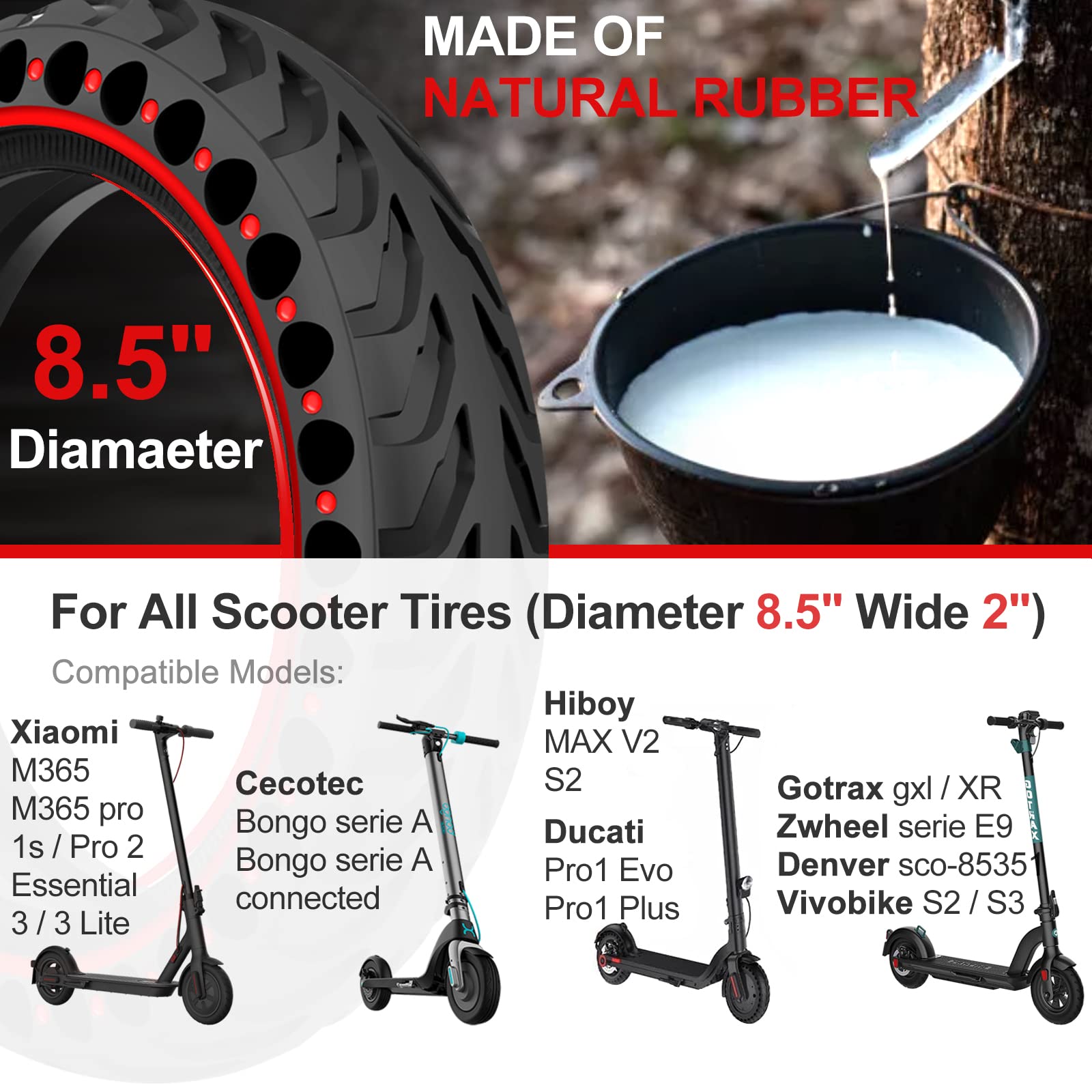BANGTING 2PCS 8.5x2 inches Solid Tires for Electric Scooter, 8 1/2 x2 Tire for Gotrax GXL V2 / XR/APEX, 50/75-6.1 Tire Replacement for Xiaomi Pro 2 / M365 / 1S and All 8.5'' Scooter Tires