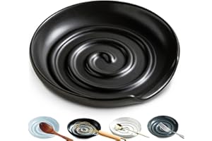 LYEOBOH Spoon Rest Ceramic Spoon Holder, Kitchen Spoon Rest for Stove Top, Cute Spatula Holder Spiral Ladles Rest for Coffee Spoon, Tongs, Christmas Thanksgiving Mother's Day Gifts, Matte Black