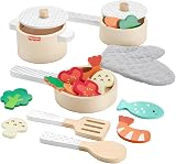 Fisher-Price Wood Kitchen 19-Piece Pretend Play Set Preschool Toys