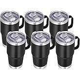 VEGOND 20 oz Tumbler Bulk with Handle Lid and Straw, Stainless Steel Insulated Travel Coffee Mug Set, Spill Proof Double Wall Metal Tumblers Cups, Black 6 Pack
