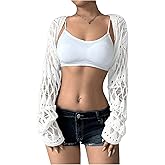 Verdusa Crochet Cropped Shrugs For Women Y2K Lightweight Cardigan Bolero Shrug Hollow Out Knit Top