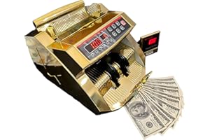 Upromax Gold Money Counter Machine - UV/MG/IR Fake Money Detector & Cash Box - Portable Bill Counter w/External LED Display - Adding Machine for Small Business Essentials 1000/Minute, (No Pens) Cash