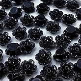 LIMAOLLY 200pcs Acrylic Rose Flower Beads Candy Color Flat Back Spacer Beads Loose Pastel Colorful Decor for DIY Crafts Jewelry Making Bracelet Necklace Earrings(Black)