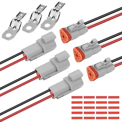 DT 3 Pin Waterproof Connector, 14 AWG Cable Automotive Electrical Connector Male Female Plug Wiring Harness for Car, Truck, Boats, LED Work Light (3 Pin)