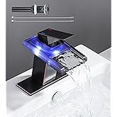 BATH FAMOLI LED Bathroom Sink Faucet, Oil Rubbed Bronze Single Hole Vanity Faucets for 1 Hole Sinks,Pop Up Drain Included. (Short, ORB)