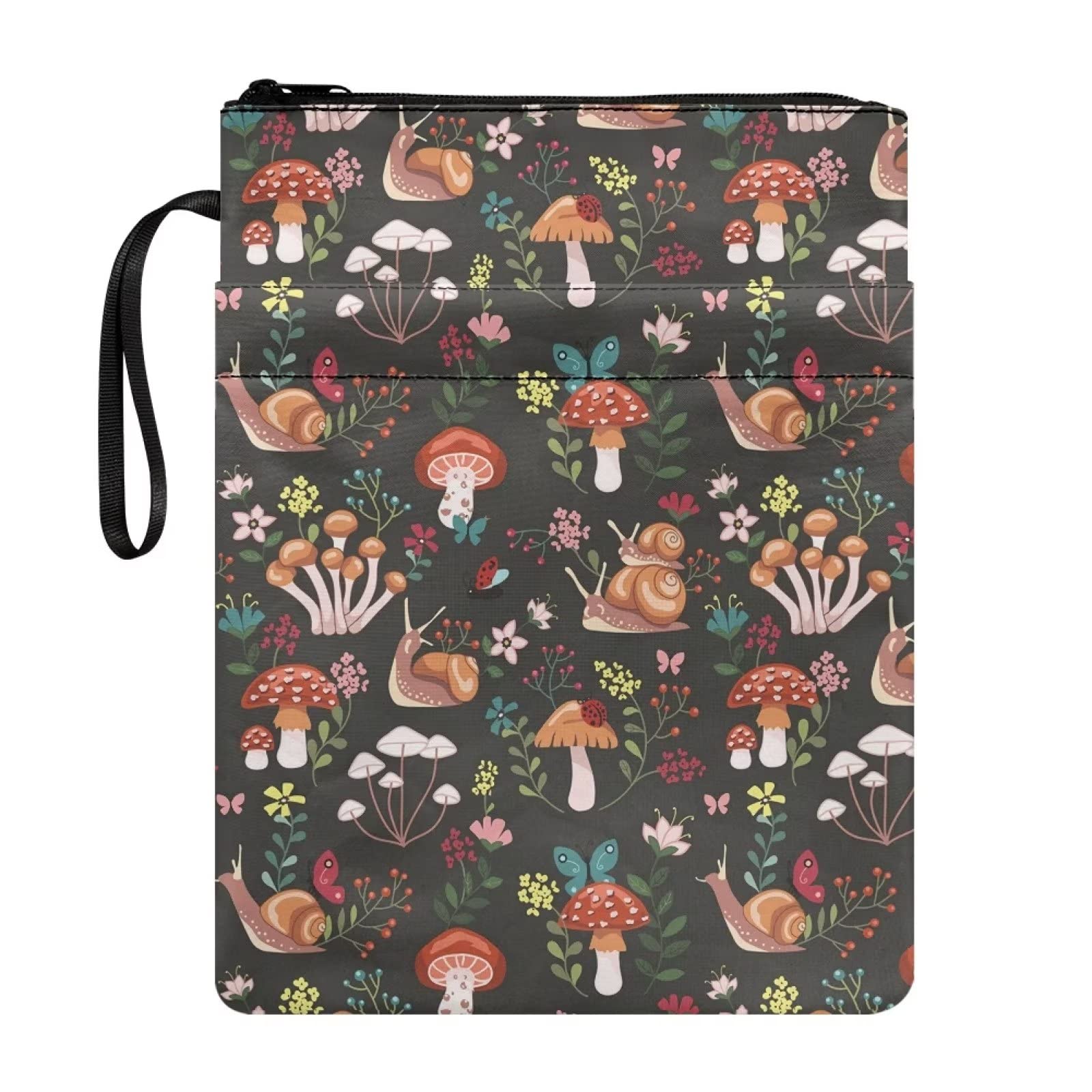 Poceacles Book Covers for Hardcover Snail Mushrooms Flowers Printed Paperback Book Sleeve Protector Bible Bag Zipper Storage Pouch Purse for Women Men