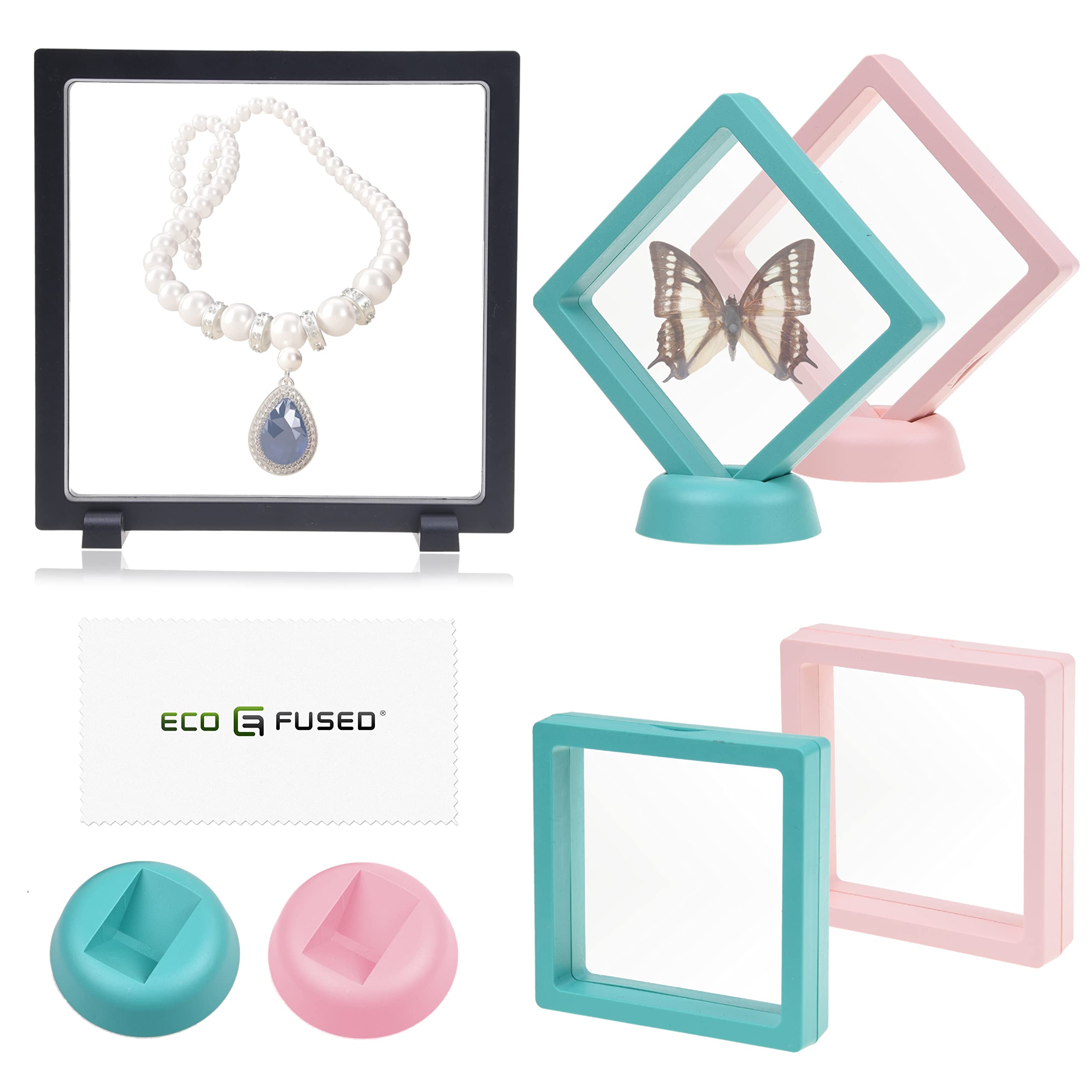 Eco-Fused 3D Transparent Floating Frame - Set of 5 - Suspension Display Case for Collectibles, Memorabilia, Decorations - Holders for Coins, Jewellery, Medals, Gemstones (Multicolored)