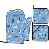 Lukbfall Cute Dog Animals Oven Mitts and Pot Holders 4 Pcs Set Oven Glove and Potholder Suitable for Barbecues Baking Cooking Microwave