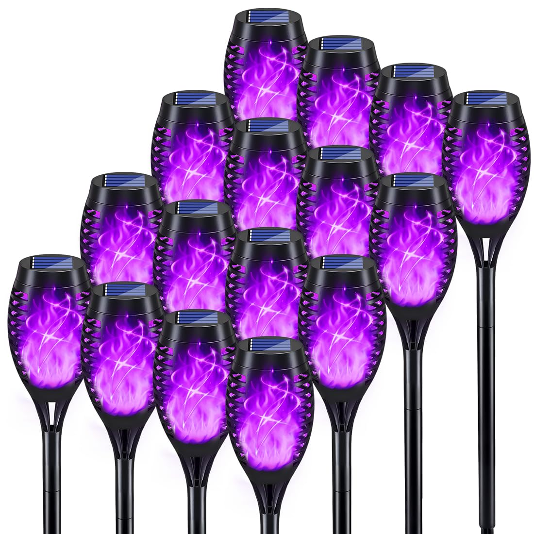 Photo 1 of KYEKIO 16Pack Purple Halloween Yard Decorations Outside, Solar Powered Outdoor Lights with Flickering Flame for Outside Halloween Decorations, Solar Garden Lights Outdoor Waterproof for Patio Decor