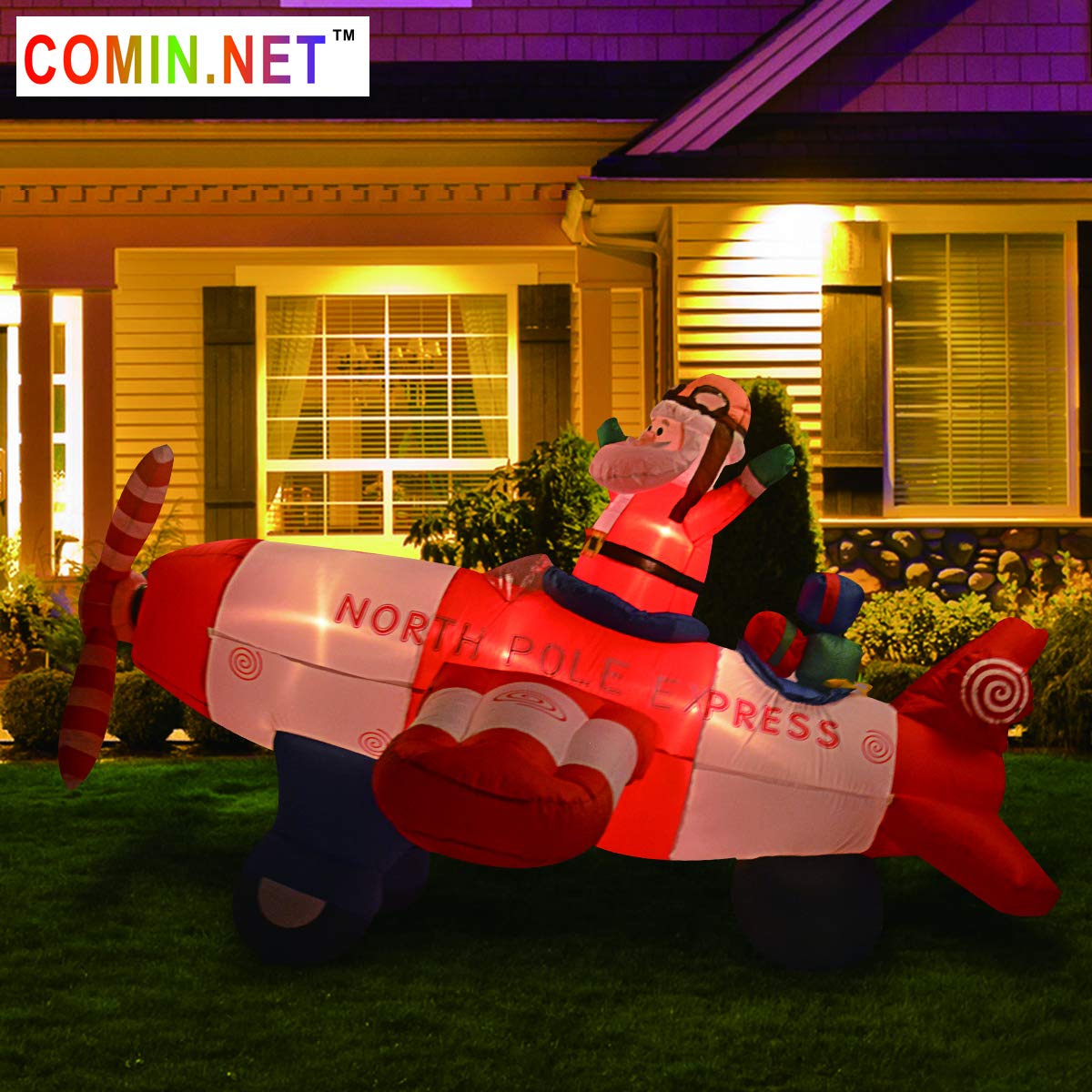 Patio 8 Foot Wide Christmas Inflatable Santa Claus Flying Airplane Blow