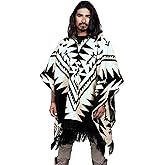 DAVLINA, ALPACA Wool Poncho Hooded and, Aztec Pattern, Unique and handmade in Ecuador. Thick, Warm and Soft Wool Poncho