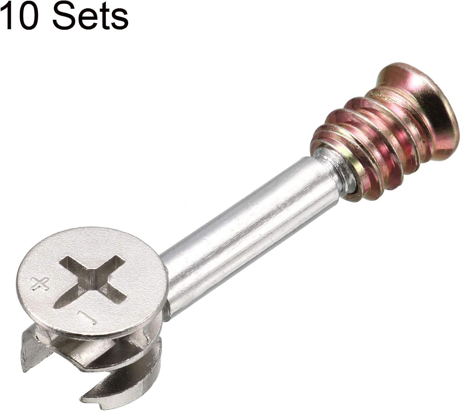 sourcing map 3-in-1 Furniture Connecting Kit 15mm Outer Dia Cam Fitting, M6x40mm Dowel Screws, M6 Pre-Inserted Nut 10 Sets - Image 4
