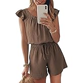 Dokotoo Rompers for Women 2026 Summer Ruffle Sleeves Square Neck Drawstring Casual Jumpsuits with Pockets