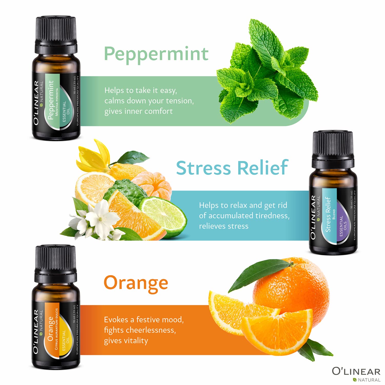 Essential Oils Set - 4 Oils & 2 Blends, Top 6 Essential Oils for Diffusers for Home, Stress Relief, Serenity Sleep Oil Blend Aromatherapy, Peppermint, Orange, Lavender, Eucalyptus Essential Oils - Image 3