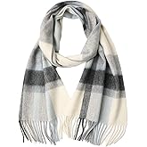 100% Merino Wool Plaid Tassel Scarf for Women and Men, Winter Warm Long Scarves, Large Travel Blanket Scarf Wrap in Gift Box