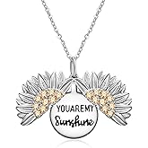 HUKKUN You are My Sunshine Necklace Sterling Silver Sunflower Locket Necklace for Women Sunflower Jewelry Gifts for Daughter/Wife/Sister/Mom