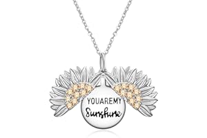 HUKKUN You are My Sunshine Necklace Sterling Silver Sunflower Locket Necklace for Women Sunflower Jewelry Gifts for Daughter/Wife/Sister/Mom