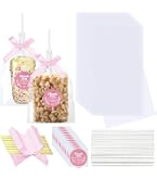 50 Pcs Clear Cellophane Goodie Bags With Pink Bow Ties - Treat Bags For Candy, Cookies, Favors