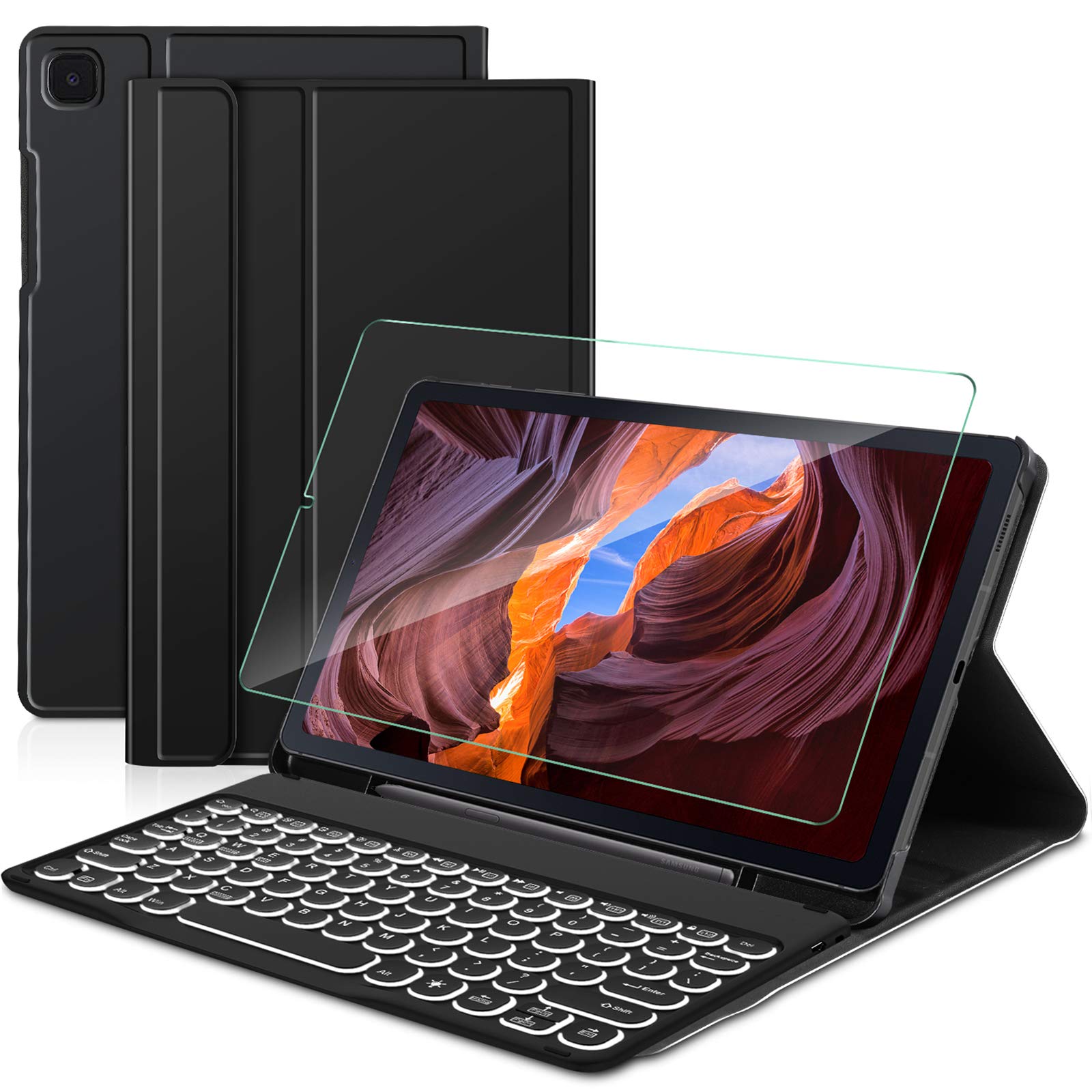 Sross-TEC Keyboard Case for Samsung Galaxy TAB S6 LITE, Bluetooth Backlit QWERTY Samsung TAB S6 LITE 10.4 inch 2020 Keyboard with Cover Case & Screen Protector, Black