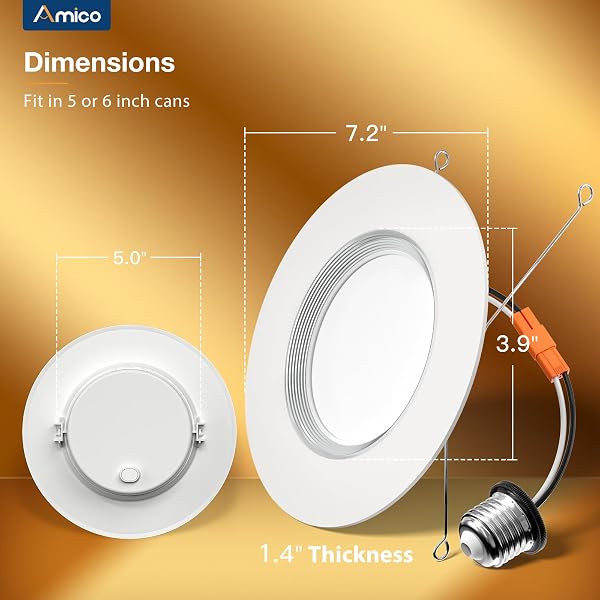 AMICO 12 PACK 6 INCH 5CCT LED RECESSED LIGHTING WITH NIGHT LIGHT, 12.5W=100W, 1000LM CAN LIGHTS WITH BAFFLE TRIM, DIMMABLE, RETROFIT DOWNLIGHT, 2700K/3000K/3500K/4000K/5000K SELECTABLE – ETL & FCC