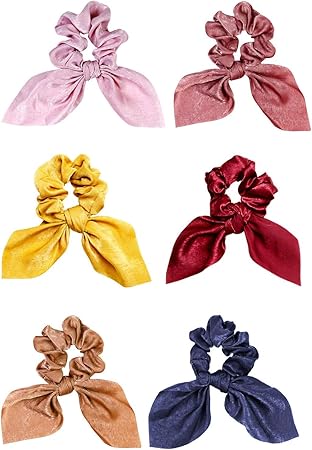 Amazon Co Jp スーパーソフトシルクスカーフ ヘアタイ 6本入り ヘアシュシュー サテン 結び目のあるヘッドバンド付き 無地 1us Ywbao Generic