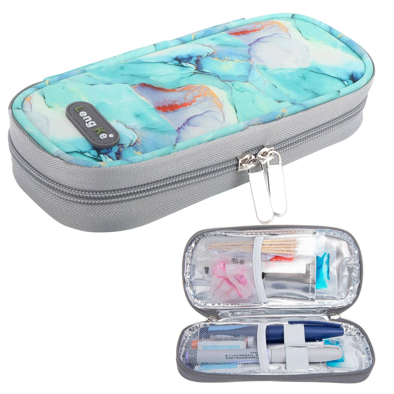 YOUSHARES Insulin Travel Case - Diabetes Bags Cooler Travel Case for Diabetic Organize Supplies Insulated Cooling Bag (Marble Green)